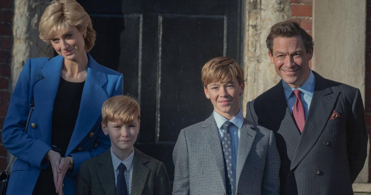 The Crown: Elizabeth Debicki, Will Powell, Senan West, Dominic West.