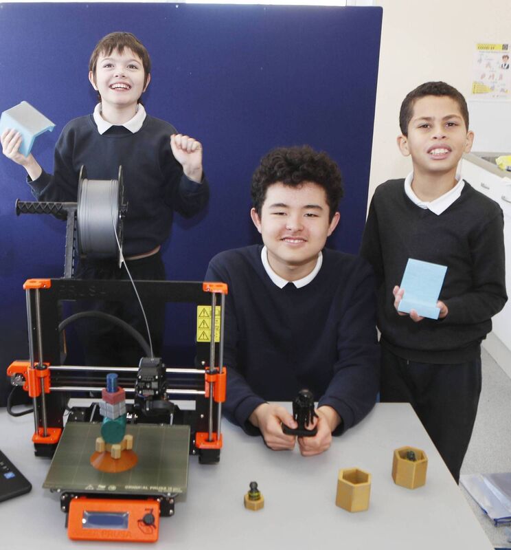 Three of the Senior autism spectrum disorder (ASD) class in CBS Primary Charleville Lorcan Williams, Tristtan Tan and Ryan Soaresde Castro who designed sensory fidget toys using their 3D printer. Picture: Liam Burke/Press 22