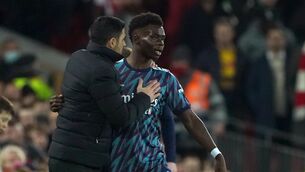 <p>TARGETED: Arsenal manager Mikel Arteta believes Bukayo Saka could be targeted more. Pic: Peter Byrne/PA</p>