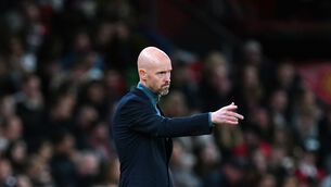 <p>PHASE ONE: Erik ten Hag leads Manchester United to Craven Cottage on Sunday. David Davies/PA</p>