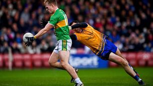 <p>13 November 2022; Alex Doherty of Glen gets past Errigal Ciaran goalkeeper Darragh McAnenly on his way to scoring his side's second goal during the AIB Ulster GAA Football Senior Club Championship Quarter-Final match between Glen and Errigal Ciaran at Celtic Park in Derry. Photo by Ben McShane/Sportsfile</p>