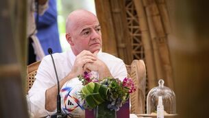 <p>FIFA CHIEF: Gianni Infantino pictured at the G20 Summit in Bali. Pic: Leon Neal/AP</p>