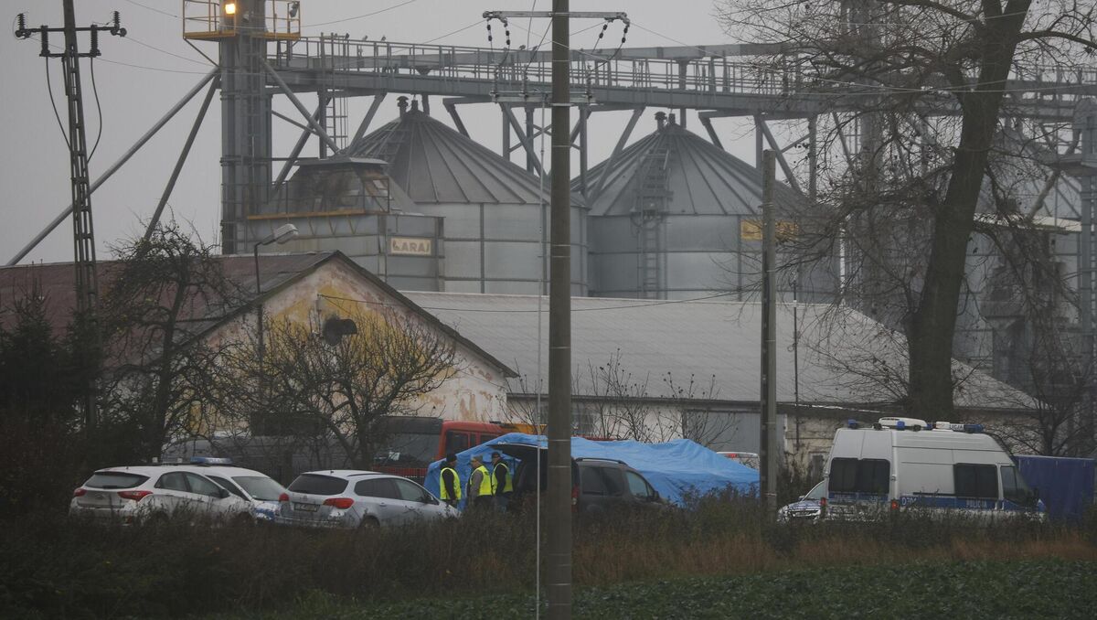 Police officers work outside a grain depot where, according to the Polish government, an explosion of a Russian-made missile killed two people in Przewodow, Poland, Wednesday, Nov. 16, 2022. Picture: AP Photo/Michal Dyjuk Police officers work outside a grain depot where, according to the Polish government, an explosion of a Russian-made missile killed two people in Przewodow, Poland, Wednesday, Nov. 16, 2022. Picture: AP Photo/Michal Dyjuk