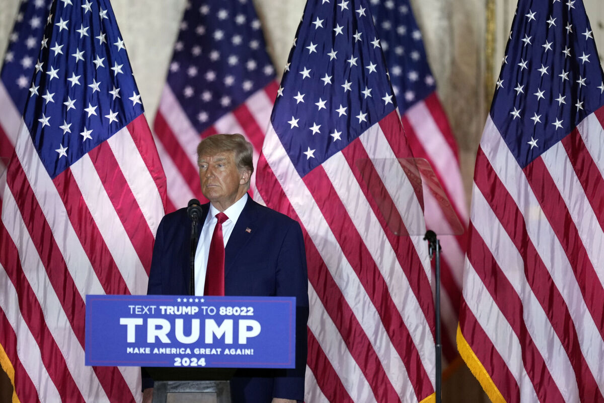 Donald Trump announces a third run for president. Picture: Rebecca Blackwell/AP