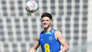Declan Rice is in Qatar with England (Martin Rickett/PA)