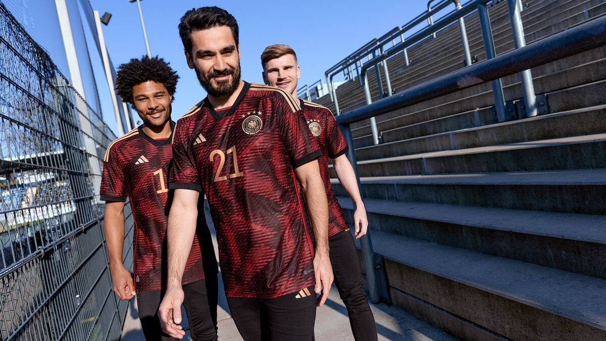DER MANNSCHAFT: Germany's away shirt for the Qatar tournament.