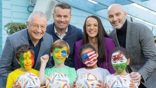 <p>LAUNCH: Launching RTE's World Cup coverage are Tony O'Donoghue, Shay Given, Aine O'Gorman and Richie Sadlier with kids painted in World Cup colours. Pic: RTE Sport</p>
