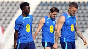 <p>BACKED: England’s Bukayo Saka during a training session at the Al Wakrah Sports Club Stadium in Al Wakrah, Qatar. Pic: Martin Rickett/PA Wire</p>