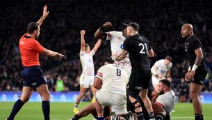 <p>England's Will Stuart (second right) scores his sides third try during the Autumn International match at Twickenham Stadium, London. Picture date: Saturday November 19, 2022.</p>