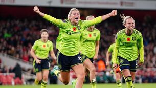 <p>Alessia Russo celebrates scoring the winner for Manchester United (Zac Goodwin/PA)</p>