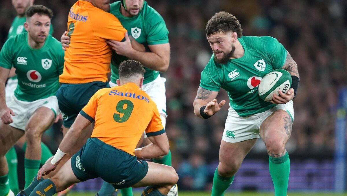 Ireland's Andrew Porter (right) tries to evade Australia's Nic White the Autumn International match at the Aviva Stadium in Dublin, Ireland. Picture: Brian Lawless/PA Wire 