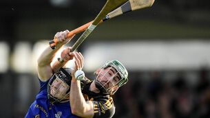 <p>UP FOR IT: Mossy Gavin of Ballyea in action against Cian Walsh of St Finbarr's during the AIB Munster GAA Hurling Senior Club Championship semi-final match between Ballyea and St Finbarr's at Cusack Park in Ennis, Clare. Pic: Daire Brennan/Sportsfile</p>