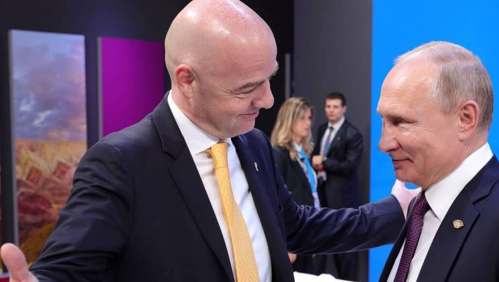 Fifa president Gianni Infantino and Russia president Vladimir Putin at the G20 Leaders' Summit in Buenos Aires in 2018. Picture: Mikhail Klimentyev/AFP via Getty Images) Fifa president Gianni Infantino and Russia president Vladimir Putin at the G20 Leaders' Summit in Buenos Aires in 2018. Picture: Mikhail Klimentyev/AFP via Getty Images)