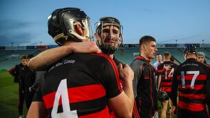 <p>ON TARGET: Ballygunner players Tadhg Foley, left, and Barry Coughlan after their side's victory. Picture: Michael P Ryan/Sportsfile</p>