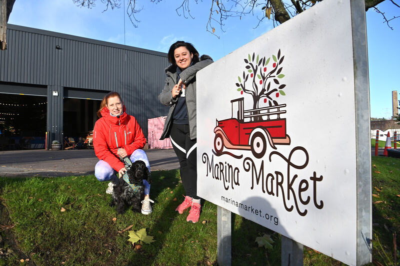 Alzbeta Belkova and Anais Gilles with their dog Lina at the Marina Market. Picture: Dan Linehan Alzbeta Belkova and Anais Gilles with their dog Lina at the Marina Market. Picture: Dan Linehan