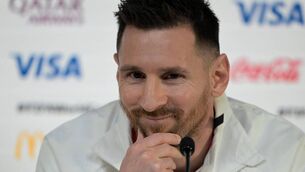 <p>Argentina's forward Lionel Messi gives a press conference at the Qatar National Convention Centre (QNCC) in Doha, on November 21, 2022, on the eve of the Qatar 2022 World Cup football match between Argentina and Saudi Arabia.  Photo by JUAN MABROMATA/AFP via Getty Images </p>