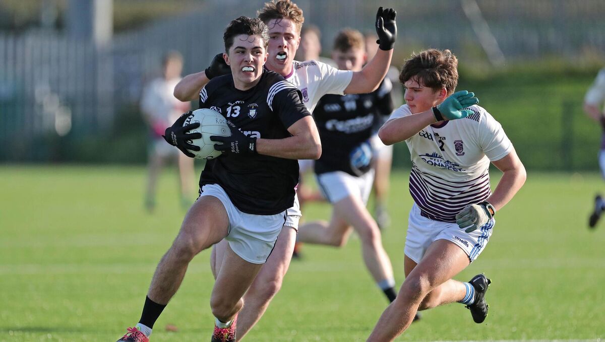 Skibb's Willian O'Donovan tackles Sean Coakley in the Corn Ui Mhuiri game at Bishopstown.