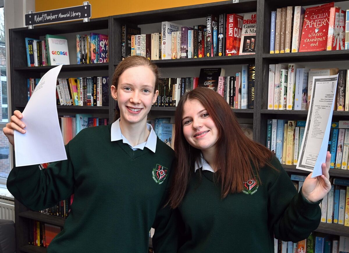 Chloe Mitellus (left) and Teagan O'Flynn celebrating their Junior Cycle results at St. Aloysius' School in Cork city. “It’s great to receive results from an actual exam.” Picture: Denis Minihane Chloe Mitellus (left) and Teagan O'Flynn celebrating their Junior Cycle results at St. Aloysius' School in Cork city. “It’s great to receive results from an actual exam.” Picture: Denis Minihane