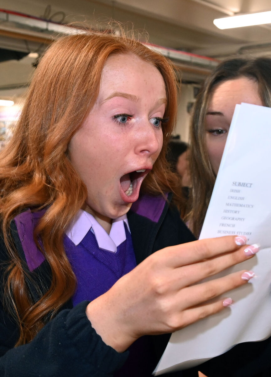 Emily Costigan shows her delight as she opens her Junior Certificate results on her birthday at Regina Mundi College in Cork. Picture: Denis Minihane Emily Costigan shows her delight as she opens her Junior Certificate results on her birthday at Regina Mundi College in Cork. Picture: Denis Minihane