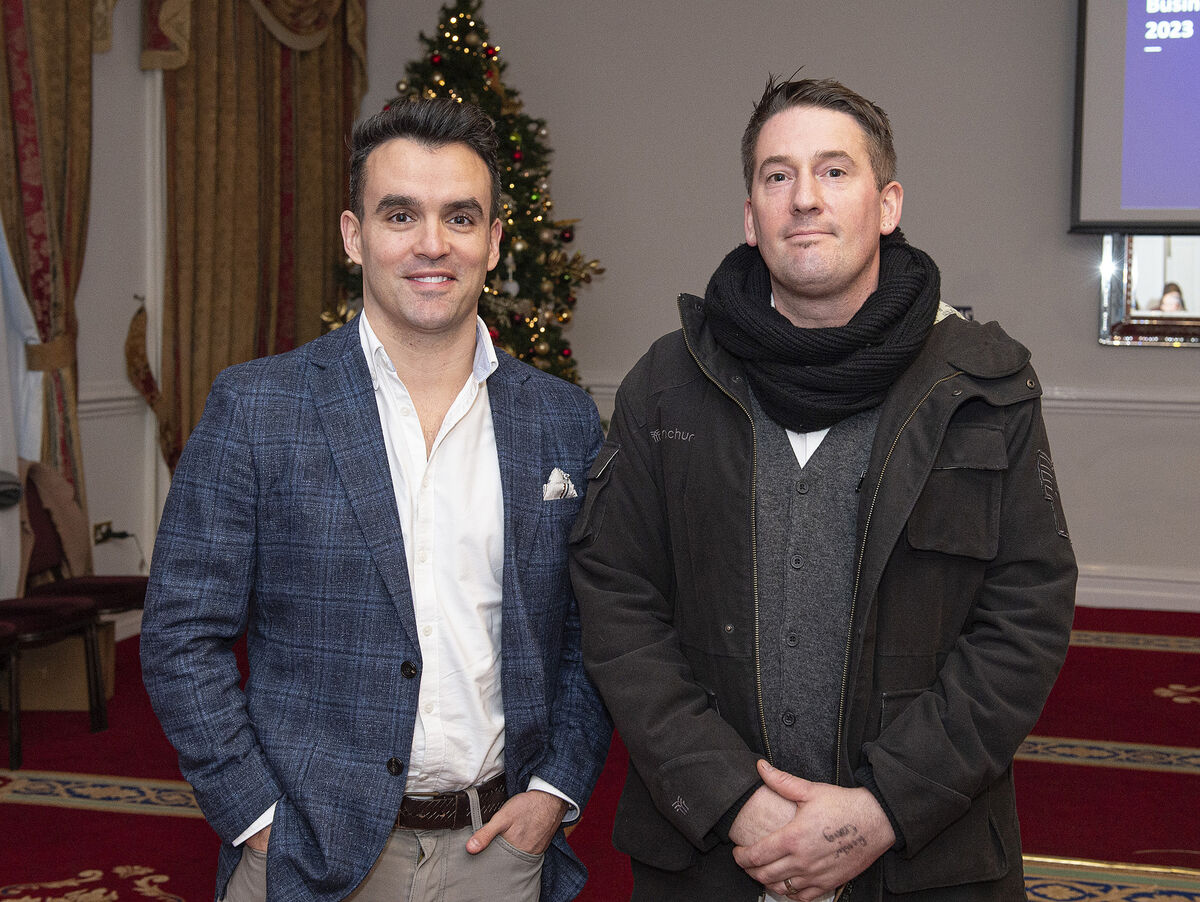 Mark Eiffe, Briffa Legal, and Brian Mills of Boru Cafe at the launch of The VQ's business plan. Picture: Gerard McCarthy