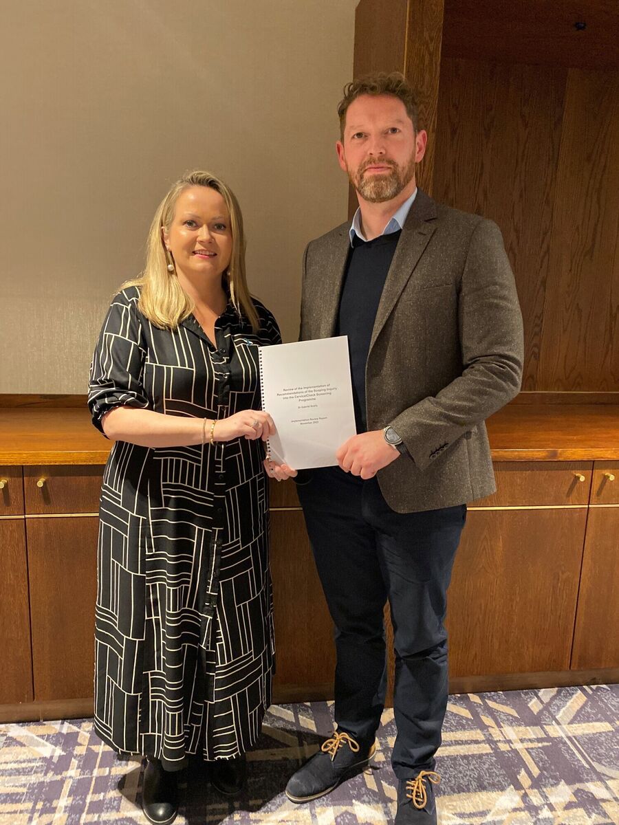Campaigners and co-founders of the 221+ advocacy group, Lorraine Walsh and Stephen Teap, at the publication today of Dr Gabriel Scally's review of the implementation of his 2018 recommendations of the Cervical Check screening programme. Campaigners and co-founders of the 221+ advocacy group, Lorraine Walsh and Stephen Teap, at the publication today of Dr Gabriel Scally's review of the implementation of his 2018 recommendations of the Cervical Check screening programme.