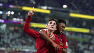 Gavi (left) scored Spain’s fifth goal (Adam Davy/PA)