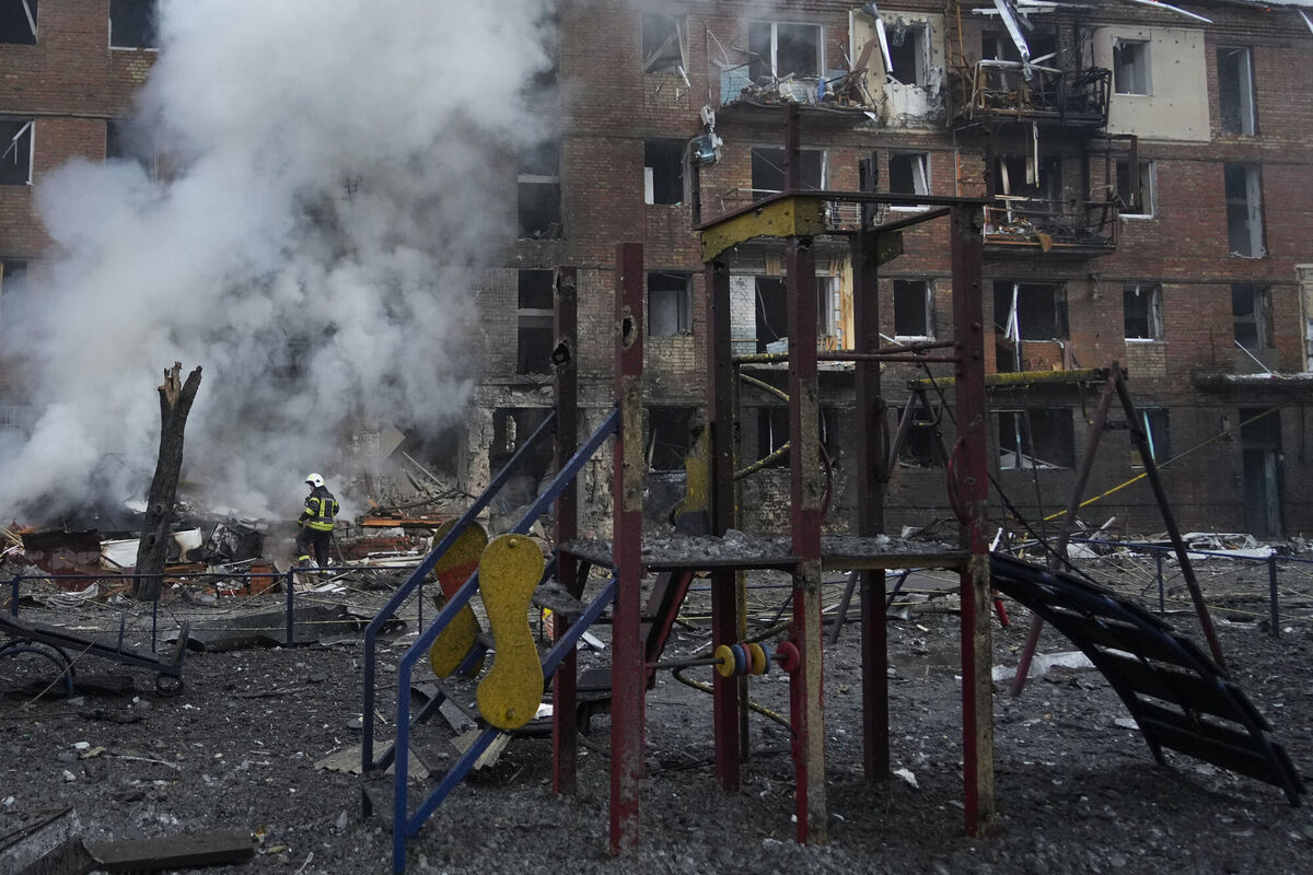 What is left of a playground following Russian shelling in the town of Vyshgorod outside the capital Kyiv, Ukraine on Wednesday. Picture: AP Photo/Efrem Lukatsky What is left of a playground following Russian shelling in the town of Vyshgorod outside the capital Kyiv, Ukraine on Wednesday. Picture: AP Photo/Efrem Lukatsky