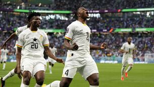 <p>OPENER: Ghana’s Mohammed Salisu celebrates after opening the scoring. Pic: Lee Jin-man/AP</p>