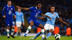 <p>TOGETHER AGAIN: Chelsea's Raheem Sterling and Manchester City's Nathan Ake battle for the ball during the Carabao Cup third round. The sides have been drawn against each other again in the FA Cup third round. Pic: Mike Egerton/PA Wire</p>