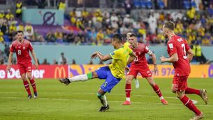 <p>UNITED FRONT: Brazil's Casemiro scores his side's winner against Switzerland. Picture: AP Photo/Andre Penner</p>