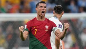 <p>CLAIMS: Portugal's Cristiano Ronaldo celebrates after team-mate Bruno Fernandes scores their side's first goal of the game during the FIFA World Cup Group H match at the Lusail Stadium in Lusail, Qatar. Pic: Adam Davy/PA Wire</p>