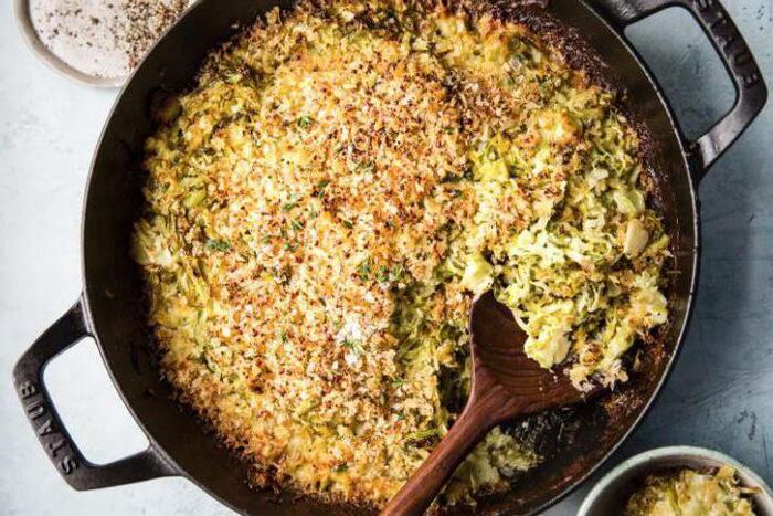 Cheesy Gratin of Leeks and Brussel Sprouts
