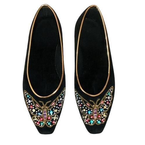 TheStrangeFlavor Vintage Butterfly Beaded Sequin Black Velvet Flats Shoes, Etsy, €42.31