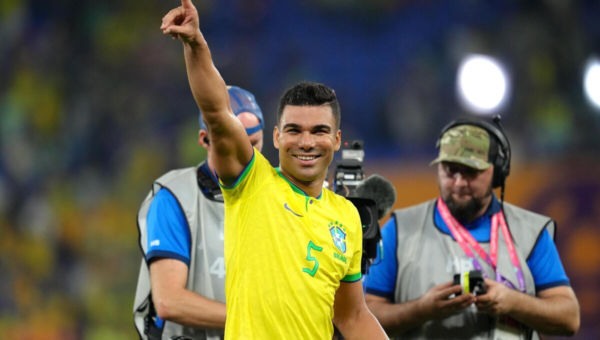 CENTRE OF ATTENTION: Brazil's Casemiro salutes the fans.