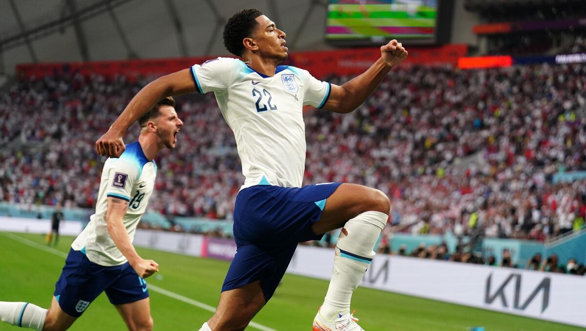 HEY JUDE: England's Jude Bellingham celebrates scoring England's first goal of the tournament against Iran. 