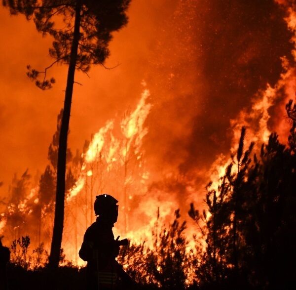 AUGUST: A firefighter tackles a blaze at Vale de Abelha as a further inferno swept through Portugal. Picture: Patricia De Melo Moreira/AFP/Getty