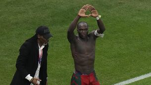 <p>LOVE IS NOT ENOUGH: Cameroon's Vincent Aboubakar, right, celebrates with Cameroon's head coach Rigobert Song after scoring his side's goal against Brazil. It was not enough to keep his side in the tournament. Pic: AP Photo/Alessandra Tarantino</p>