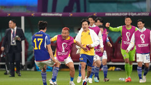 <p>Japan's players were happy to celebrate Ao Tanaka's second goal against Spain in their World Cup game on Thursday but the Var process is turning football into a video game. Picture: Nick Potts/PA</p>