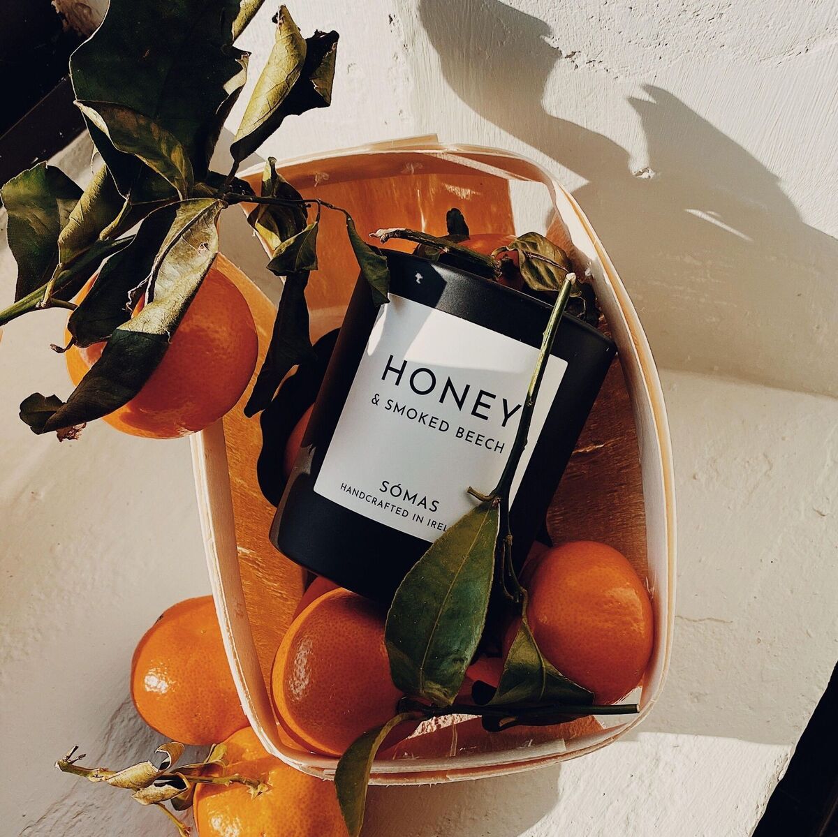  Tobacco, spices and patchouli blend in the Honey &amp; Smoked Beech candle for sweetness, with top notes of sandalwood for luxury and comfort (From Somas Studio €29.95).