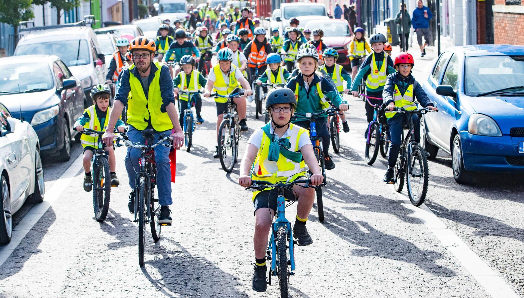 Students of four national schools in Clonakilty town gathered for the Big Cycle To School. Picture: Dermot Sullivan