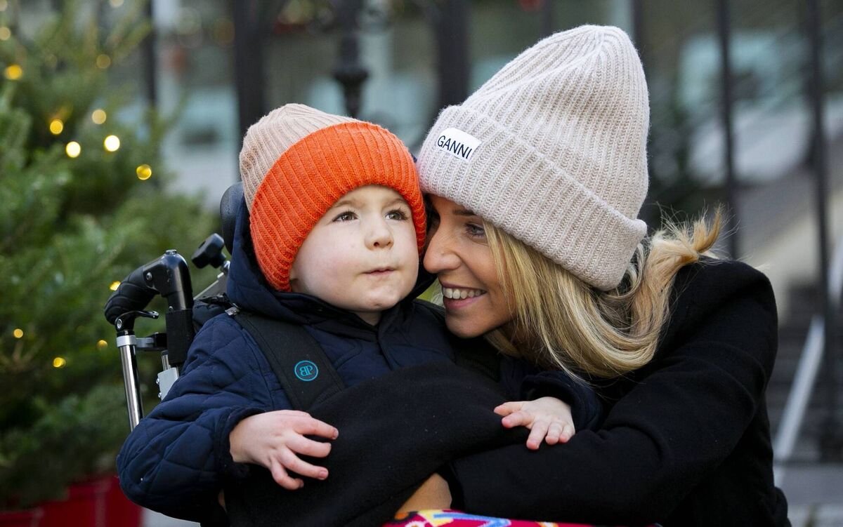 Dan Donoher 3 with his mother and Laois GAA footballer Aisling Donoher. Dan Donoher Dan was diagnosed after birth but even a short delay in diagnosis has had a significant impact on their health and abilities. Photo: Gareth Chaney 