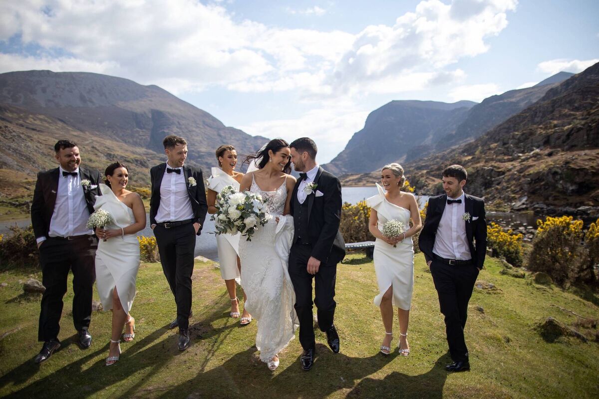 Marie Morris and Garry Tangney with their wedding party. Picture: Padraig Healy Wedding Photography