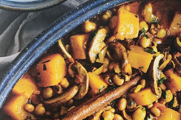 Black-eyed bean, pumpkin and chickpea stew