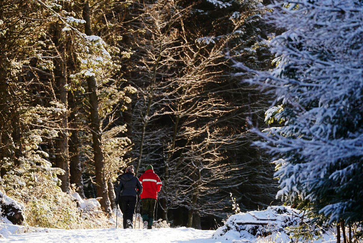 People walk along a snow covered path in Ticknock forest, Dublin . Parts of Ireland have been blanketed in snow with forecasters warning that freezing conditions are set to continue. Picture: Brian Lawless/PA Wire People walk along a snow covered path in Ticknock forest, Dublin . Parts of Ireland have been blanketed in snow with forecasters warning that freezing conditions are set to continue. Picture: Brian Lawless/PA Wire