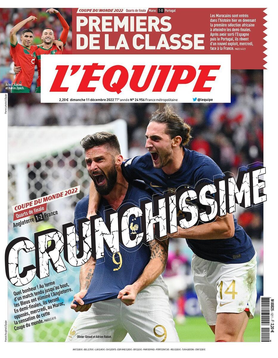 L'Equipe celebrates France's fortune against England