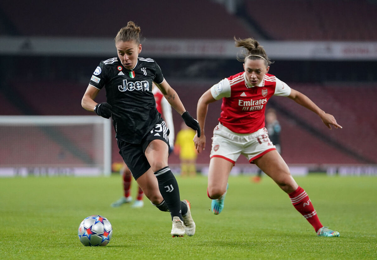 Juventus' Lisa Boattin (left) and Arsenal's Katie McCabe during the UEFA Women's Champions League Group C match at the Emirates Stadium last week. Picture: Zac Goodwin/PA Wire.