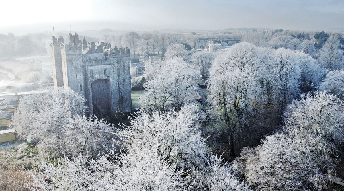 A heavy frost surrounds Bunratty Castle and gounds in County Clare. Parts of Ireland have been blanketed in snow with forecasters warning that freezing conditions are set to continue. Picture: Niall Carson/PA Wire