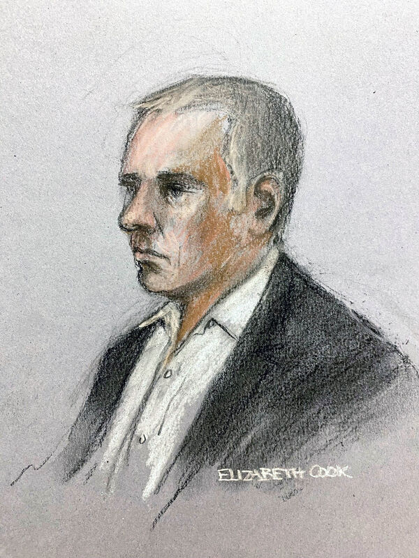  Court sketch of former Sinn Féin councillor Jonathan Dowdall being cross-examined during the trial at the Special Criminal Court. Illustration: Elizabeth Cook