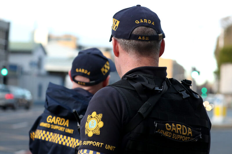  Members of the Garda Armed Support Unit on duty at the Special Criminal Court where the trial of Gerry Hutch for the murder of David Byrne continues. Picture: Collins Courts