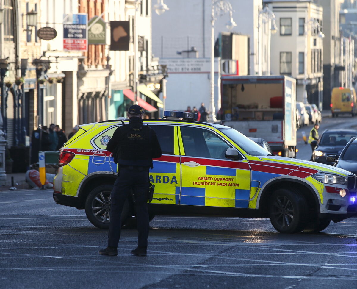 The heavy security presence at the Special Criminal Court where the trial of Gerry Hutch for the murder of David Byrne continues. Picture: Collins Courts